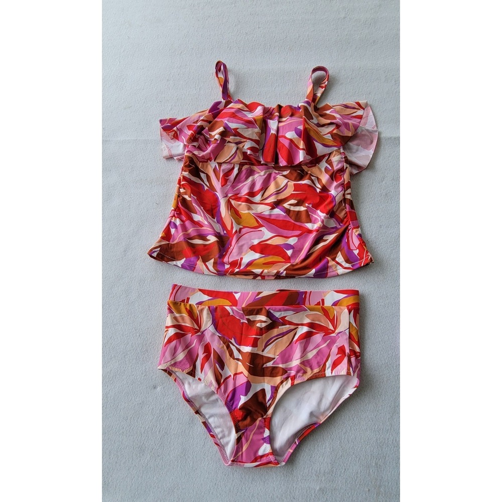 Raisins Curve Women's Plus 18W Sella Tankini Swim‎  Pink Brown Purple NWT